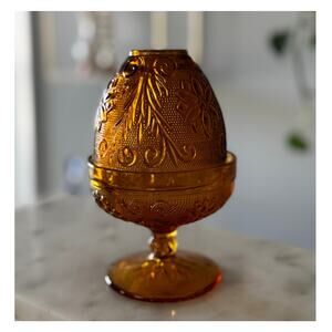 Indiana Glass Tiara Amber Fairy Lamp Vintage Depression Glass